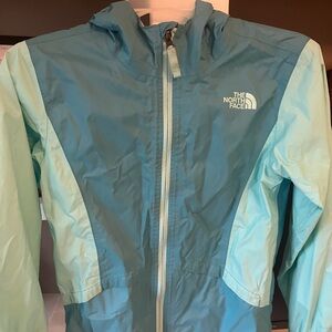 Girls size 10-12 North Face Aqua and Light Blue Windbreaker